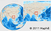 Shaded Relief Location Map of Yongsheng, within the entire country