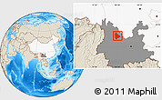 Shaded Relief Location Map of Yongsheng, highlighted country, highlighted parent region