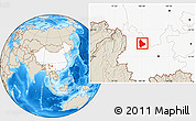 Shaded Relief Location Map of Yongsheng, highlighted country