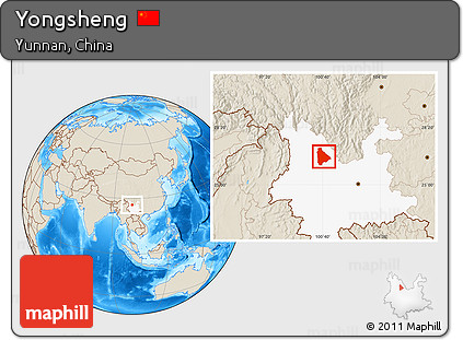 Shaded Relief Location Map of Yongsheng, highlighted parent region