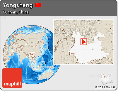 Shaded Relief Location Map of Yongsheng, highlighted parent region