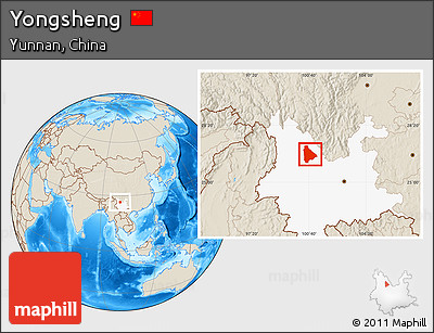 Shaded Relief Location Map of Yongsheng, highlighted parent region