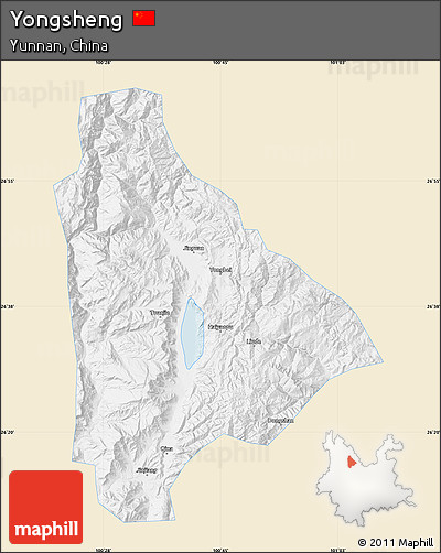 Classic Style Map of Yongsheng, single color outside