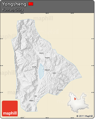 Classic Style Map of Yongsheng, single color outside