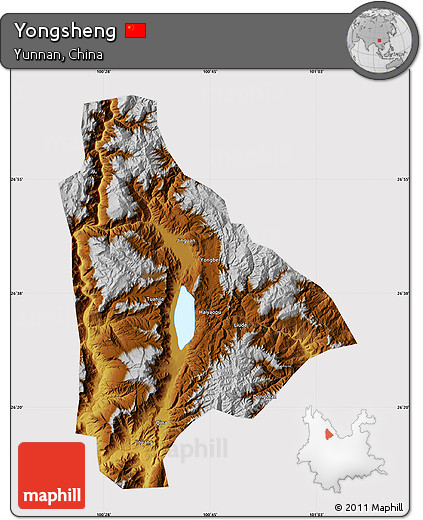 Physical Map of Yongsheng, cropped outside