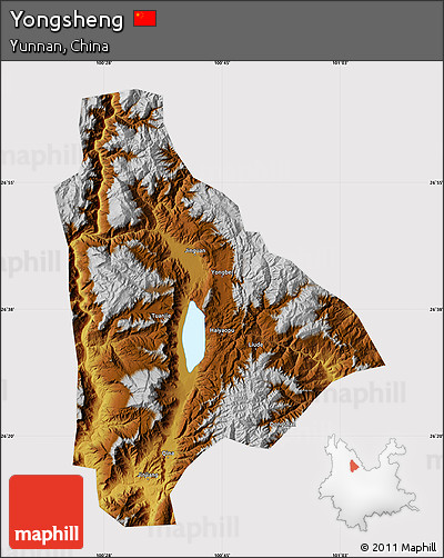 Physical Map of Yongsheng, cropped outside