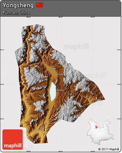 Physical Map of Yongsheng, cropped outside