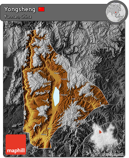 Physical Map of Yongsheng, darken, desaturated