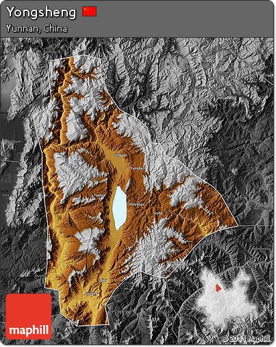 Physical Map of Yongsheng, darken, desaturated