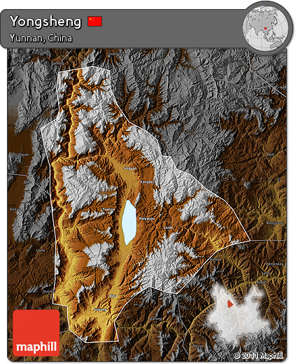 Physical Map of Yongsheng, darken