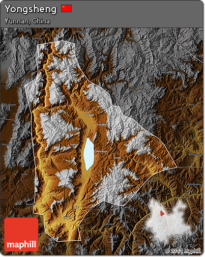 Physical Map of Yongsheng, darken
