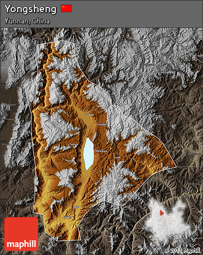 Physical Map of Yongsheng, darken, semi-desaturated