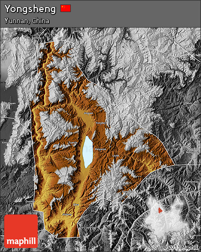 Physical Map of Yongsheng, desaturated