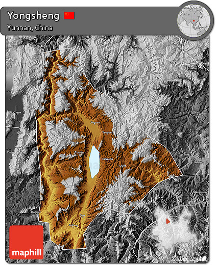 Physical Map of Yongsheng, desaturated