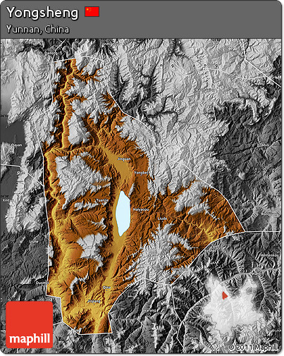 Physical Map of Yongsheng, desaturated