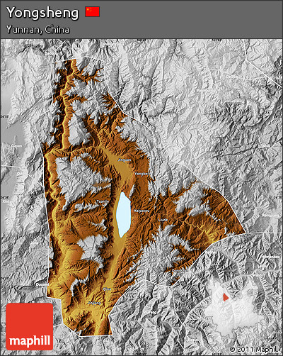 Physical Map of Yongsheng, lighten, desaturated