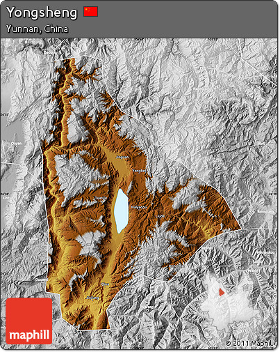 Physical Map of Yongsheng, lighten, desaturated