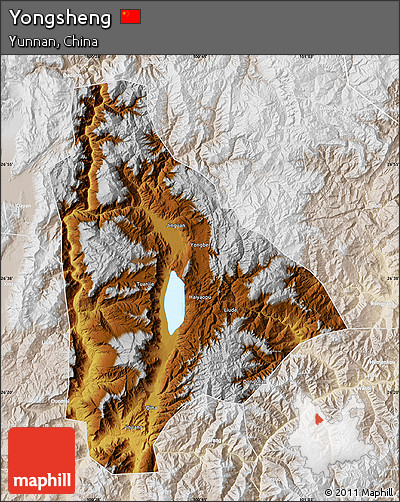Physical Map of Yongsheng, lighten