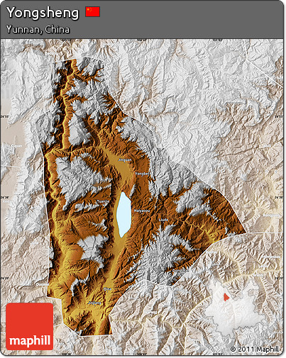 Physical Map of Yongsheng, lighten