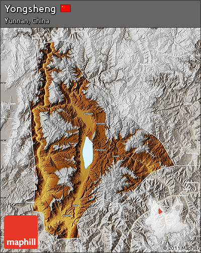 Physical Map of Yongsheng, lighten, semi-desaturated