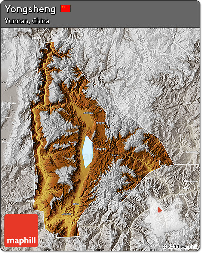 Physical Map of Yongsheng, lighten, semi-desaturated