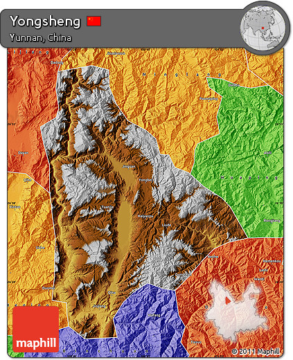 Physical Map of Yongsheng, political outside