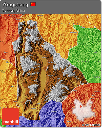 Physical Map of Yongsheng, political outside