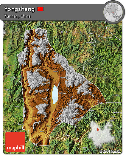 Physical Map of Yongsheng, satellite outside