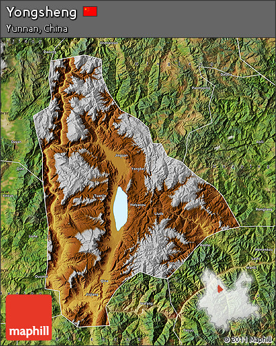 Physical Map of Yongsheng, satellite outside