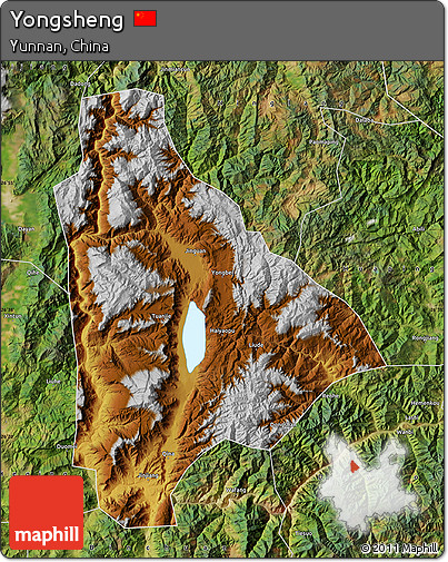Physical Map of Yongsheng, satellite outside
