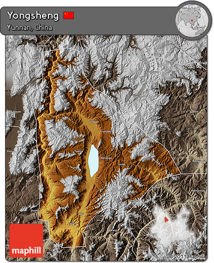 Physical Map of Yongsheng, semi-desaturated