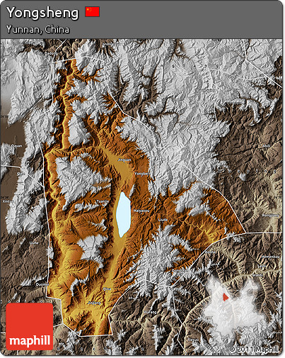 Physical Map of Yongsheng, semi-desaturated