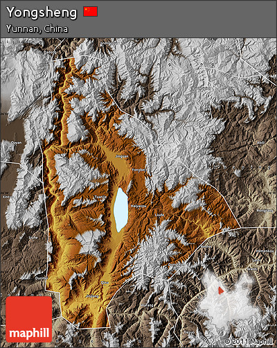 Physical Map of Yongsheng, semi-desaturated
