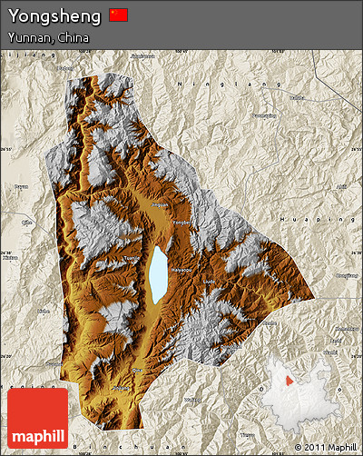 Physical Map of Yongsheng, shaded relief outside