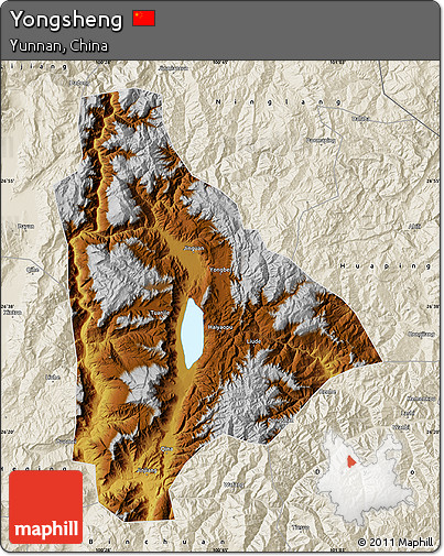 Physical Map of Yongsheng, shaded relief outside