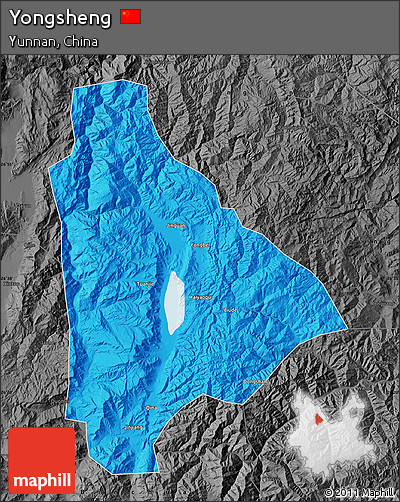 Political Map of Yongsheng, darken, desaturated