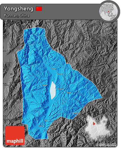 Political Map of Yongsheng, darken, desaturated