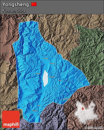 Political Map of Yongsheng, darken, semi-desaturated