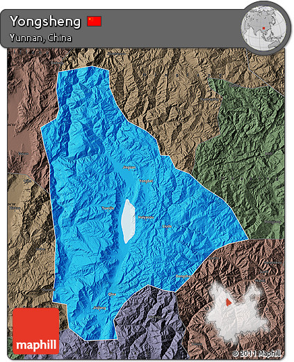 Political Map of Yongsheng, darken, semi-desaturated