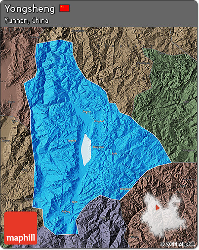 Political Map of Yongsheng, darken, semi-desaturated