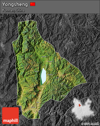 Satellite Map of Yongsheng, darken, desaturated