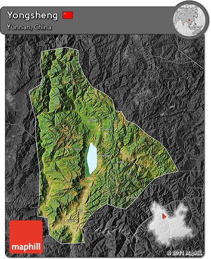 Satellite Map of Yongsheng, darken, desaturated