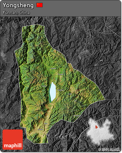 Satellite Map of Yongsheng, darken, desaturated