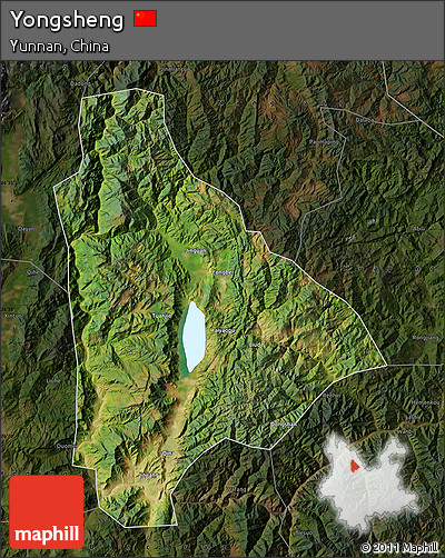 Satellite Map of Yongsheng, darken