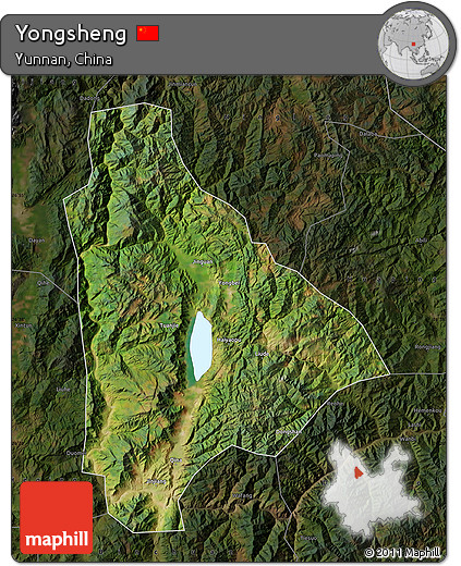 Satellite Map of Yongsheng, darken