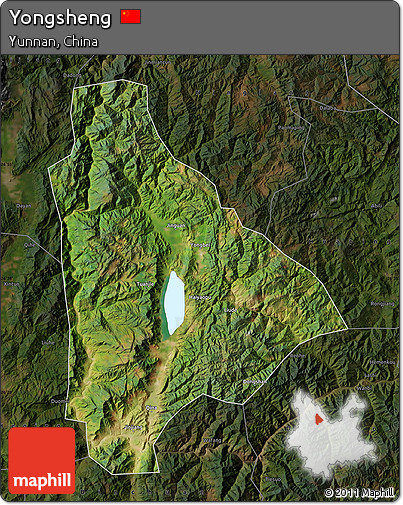 Satellite Map of Yongsheng, darken