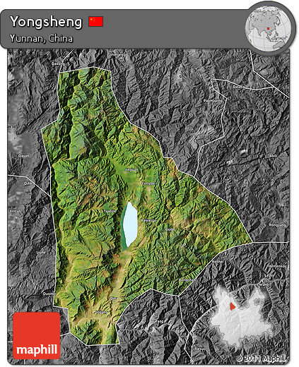 Satellite Map of Yongsheng, desaturated