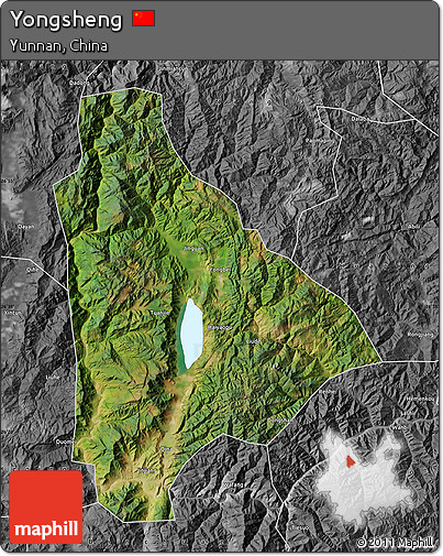 Satellite Map of Yongsheng, desaturated