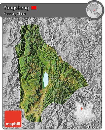 Satellite Map of Yongsheng, lighten, desaturated
