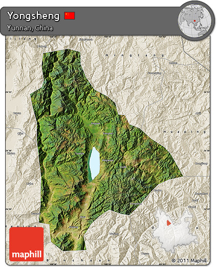 Satellite Map of Yongsheng, shaded relief outside